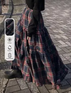 SHEIN ロングスカート フレア レッド チェック柄 Sサイズ