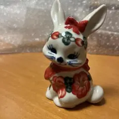 【新品】ポーリッシュポタリー Kalich社 うさぎペア フラワーデザイン ① 新品】ポーリッシュポタリー Kalich社 うさぎペア フラワーデザイン ①