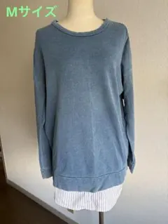 OZOC 青いレイヤードデザイン長袖　M