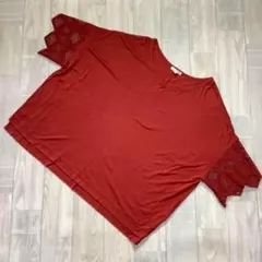 【studio CLIP】美品！ 袖レース レッドTシャツカットソー サイズMのサムネイル
