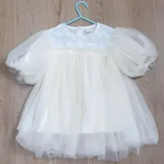 シフォンワンピース 80cm チュールドレス　韓国子供服　ぽわん袖　誕生日