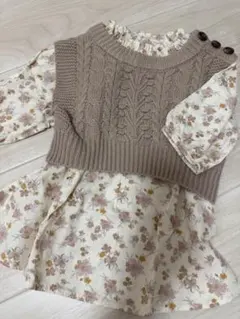 petit main セーターと花柄ワンピース 80