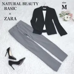 美品✨ナチュラルビューティーベーシック×ザラ 正統派モノトーンコーデ 通勤