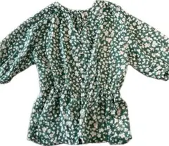 美品　BEAUTY &YOUTH お花模様　ブラウス　グリーン