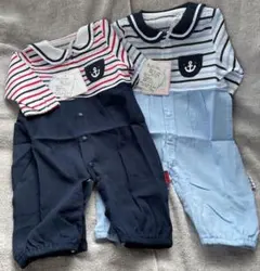 50〜70 新品 半袖ロンパース2枚セット 前開き ドレスオール兼用 春夏