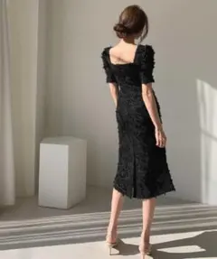 Ritomo De Ricco 袖付きスクエアネック美ラインドレス M 黒