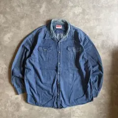Wrangler デニムシャツ 長袖シャツ ブルー XL アメカジ 古着 無地