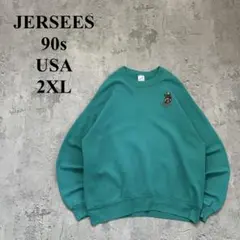 90s【JERZEES】ジャージーズ（2XL）USA製＊刺繍スウェット＊裏起毛