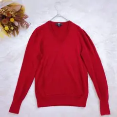 訳あり【UNIQLO】ユニクロ（M）カシミヤ100% Vネックセーター ボルドーのサムネイル