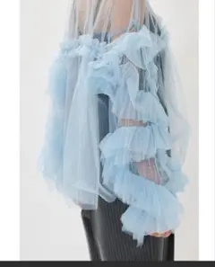 フリル付きシースルー水色トップス　オケージョンドレス