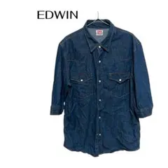 B0338EDWIN 七分袖デニムシャツ　カジュアルデート大きめXL