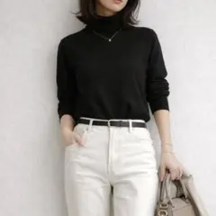 ミッシェルクラン［M］美品◎大人クール◎上質ウール100%◎タートルネックニット