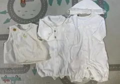 新生児ロンパス・ベスト・ドレスオール・ドレスオール・帽子付き3点セット50〜70