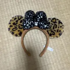 ヒョウ柄耳カチューシャ スパンコールリボン