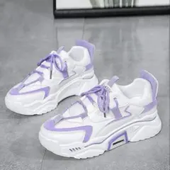 【新品】厚底スニーカー　スニーカー　靴　厚底　ホワイト　パープル