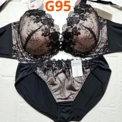 G95 新品未使用 ブラショーツセット 1298 黒 脇高 フラワー刺繍