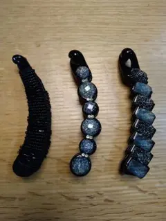 ビーズ装飾 黒 ヘアクリップ 3個セット