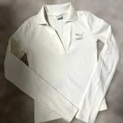 PUMA アイボリー リブ編みポロシャツ XS