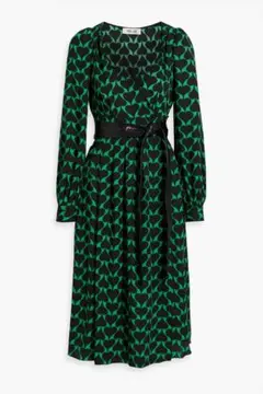 DIANE VON FURSTENBERG 緑と黒のハート柄ミディ丈ドレス