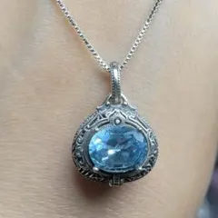 天然石ペンダント トパーズ 空色 高透明遊色綺麗 10*8mm SV925刻印 