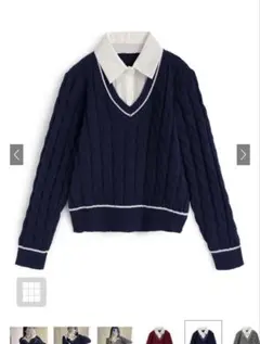 GRL シャツレイヤード風ケーブル編みニットトップス[at2587]