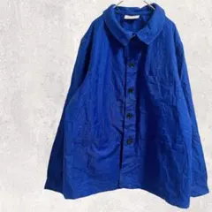 ☆ コットン ワークジャケット カバーオール 青 古着 ユーロワーク風
