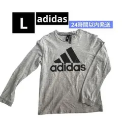 adidas アディダス カットソー　長袖 L グレー プリント ロゴ メンズ