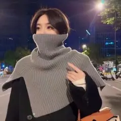 グレーニット ネックウォーマー タートル ケープ マフラー ポンチョ スヌード