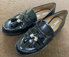 ザラZARAエナメルタッセル付きローファー黒ブラック37inc23.5-24cm