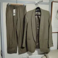 ZARAテーラードジャケットパンツセットアップ　S カーキ