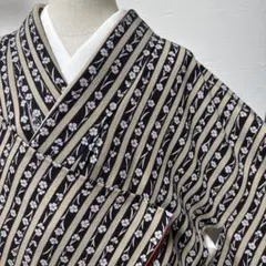 小紋　トールサイズ　裄67.5 美品　縮緬　パールトーン　イ-8