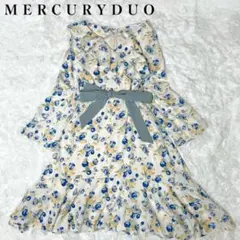マーキュリーデュオ ワンピース 花柄 ベルト付き フレア FREE イエロー 黄