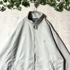 ジップアップブルゾン ジャンパー ワンポイントロゴ 裏地チェック 薄グレー Ｌ