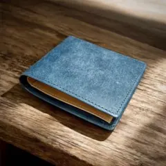 プエブロレザー【本革】イタリアンレザー　二つ折り　財布　青　ネイビーブルー