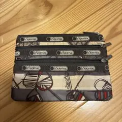 LeSportsac ストライプ ハート 3ポケットポーチ
