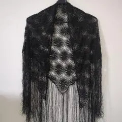 ブラックレースストール フリンジ付き