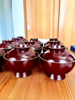 蓋つき煮物椀 10客セット 溜塗 漆器のサムネイル