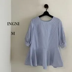 【美品】INGNI✨️ペプラムストライプシャツブラウス5分袖Mブルー