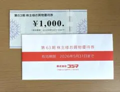株式会社コジマ　株主優待券 ビックカメラ　ソフマップ　1000円