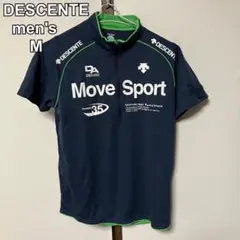 デサント　メンズ　ポロシャツ　半袖　ハーフジップ　紺　黄緑　白　M