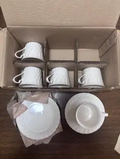 【未使用】ホワイト 陶器製 カップ・ソーサー 5個セット