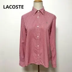 LACOSTEラコステ 赤 チェック柄 シャツ 42 コットン100%のサムネイル