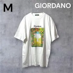 新品未使用 GIORDANO ホワイト M プリント Tシャツ 花柄 絵画風 庭のサムネイル