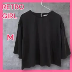 レトロガール カットソー トップス 七分袖 レディース M 黒 ブラック フリル