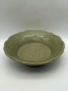 宋時代 青磁 越州窯刻花文碗 茶鉢 越窯 唐物 古賞物 時代物（F117