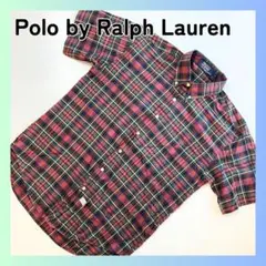 美品　ポロ ラルフローレン ボタンダウンシャツ　チェック　Mサイズ　半袖　レッド
