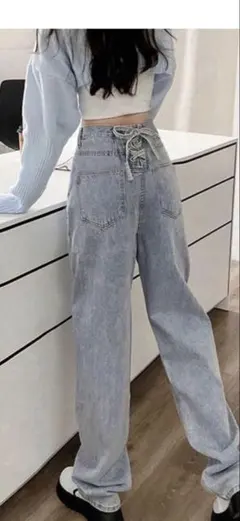 SHEIN バックレースアップデニム　未使用　S