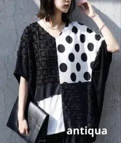 antiqua ドット柄 異素材切替 ドルマントップスのサムネイル