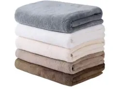 バスタオル 大判 5色5 枚セット(白 ベージュ グレー カーキ色 コーヒー色)