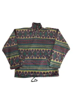 SUN LEADER ハーフジップノルディック柄総柄フリース L